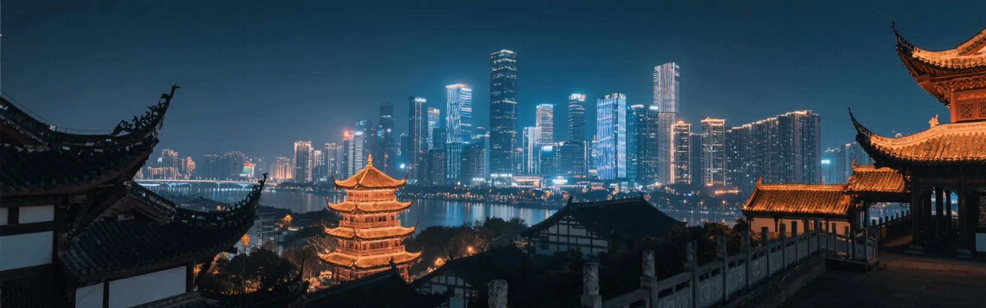 成都城市夜景与传统建筑